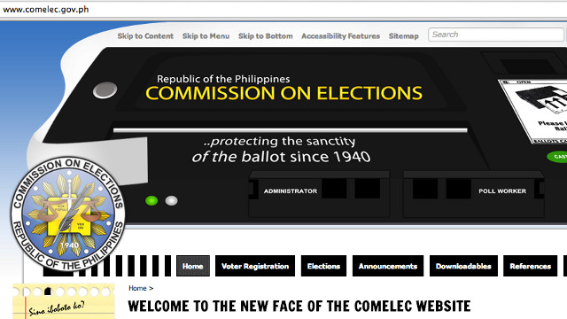 COMELEC WEBSITE. The Commision on Elections website is up and has been redesigned. Screen shot from Comelec